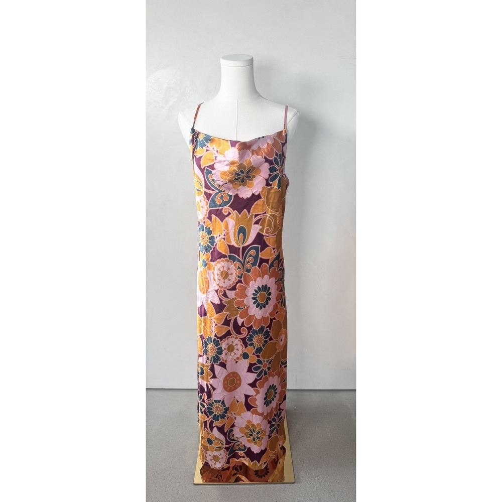 Emma and Michelle Floral Pink Slip Midi Dress Sexy Y2K Phoebe Friends Sz S